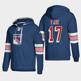 Wholesale Cheap New York Rangers #17 Jesper Fast Blue adidas Lace-Up Pullover Hoodie