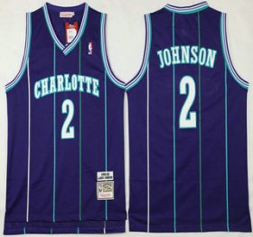 Wholesale Cheap Men\'s Charlotte Hornets #2 Larry Johnson 1992-93 Purple Hardwood Classics Soul Swingman Throwback Jersey