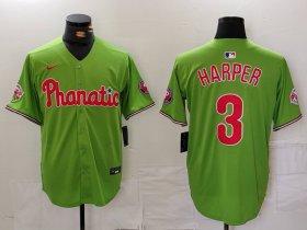 Men\'s Philadelphia Phillies #3 Bryce Harper Green With Patch Stitched Cool Base Nike Jersey