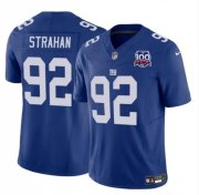 Cheap Men's New York Giants #92 Michael Strahan Blue 2024 F.U.S.E. 100TH Season Patch Vapor Untouchable Limited Stitched Jersey