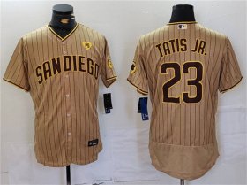 Men\'s San Diego Padres #23 Fernando Tatis Jr. Tan With PS Patch Flex Base Stitched Baseball Jersey