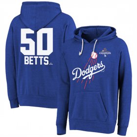 Cheap Men\'s Los Angeles Dodgers #50 Mookie Betts Royal 2024 World Series Champions Name & Number Tri-Blend Pullover Hoodie