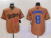 Cheap Men's Los Angeles Dodgers #8 Kike Hernandez Number Olive Cool Base Limited Stitched Jersey