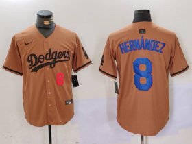 Cheap Men\'s Los Angeles Dodgers #8 Kike Hernandez Number Olive Cool Base Limited Stitched Jersey