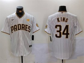 Cheap Men\'s San Diego Padres #34 Michael King White With PS Patch Cool Base Stitched Baseball Jersey