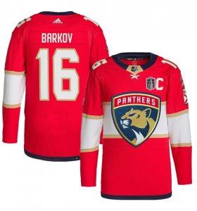 Cheap Men\'s Florida Panthers #16 Aleksander Barkov Red 2024 Stanley Cup Final Patch Stitched Jersey