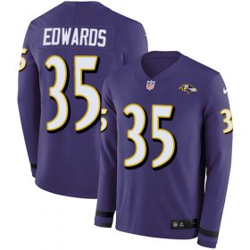 Wholesale Cheap Nike Ravens #35 Gus Edwards Purple Team Color Men\'s Stitched NFL Limited Therma Long Sleeve Jersey