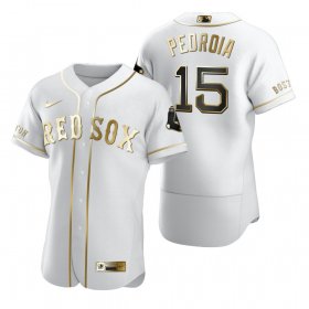 Wholesale Cheap Boston Red Sox #15 Dustin Pedroia White Nike Men\'s Authentic Golden Edition MLB Jersey