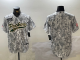 Cheap Men's Green Bay Packers Team Logo 2024 Arctic Camo Salute to Service Stitched Baseball Jersey