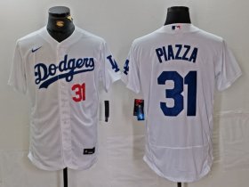 Cheap Men\'s Los Angeles Dodgers #31 Mike Piazza Number White Flex Base Stitched Jersey