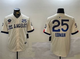 Cheap Men\'s Los Angeles Dodgers #25 Tommy Edman Cream 2024 World Series With Fernando Memorial Patch City Connect Limited Stitched Baseball Jersey