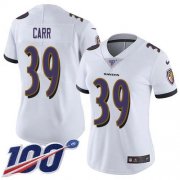 Wholesale Cheap Nike Ravens #39 Brandon Carr White Women's Stitched NFL 100th Season Vapor Untouchable Limited Jersey