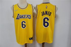 Wholesale Cheap Men\'s Los Angeles Lakers #6 LeBron James Yellow 75th Anniversary Diamond 2021 Stitched Jersey