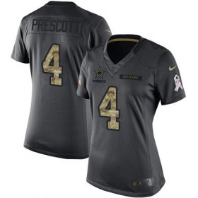 Wholesale Cheap Nike Cowboys #4 Dak Prescott Black Women\'s Stitched NFL Limited 2016 Salute to Service Jersey