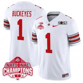 Cheap Men\'s Ohio State Buckeyes #1 Buckeyes White 2025 CFP Final With National Champions Patch F.U.S.E. Vapor Limited Stitched Football Jersey