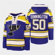 Wholesale Cheap Men's St. Louis Blues #50 Jordan Binnington Blue Ageless Must-Have Lace-Up Pullover Hoodie