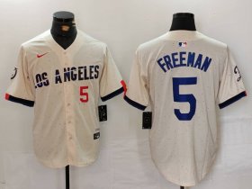 Cheap Men\'s Los Angeles Dodgers #5 Freddie Freeman Number Cream 2024 City Connect Limited Stitched Jersey