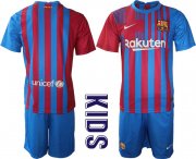 Wholesale Cheap Youth 2021-2022 Club Barcelona home blue blank Nike Soccer Jersey