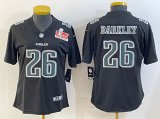 Cheap Women's Philadelphia Eagles #26 Saquon Barkley Black 2025 Super Bowl LIX Patch Fashion Vapor Untouchable Limited Football Stitched Jersey(Run Small)