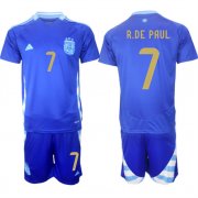 Cheap Men's Argentina #7 Rodrigo Javier De Paul Blue 2024-25 Away SoccerJersey Suit