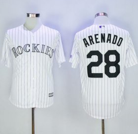 Wholesale Cheap Rockies #28 Nolan Arenado White Strip New Cool Base Stitched MLB Jersey