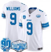 Cheap Men's Detroit Lions #9 Jameson Williams White 2024 NFC North Champions 90th Anniversary Patch F.U.S.E. Vapor Limited Stitched Jersey