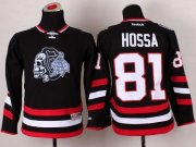 Wholesale Cheap Blackhawks #81 Marian Hossa Black(White Skull) 2014 Stadium Series Stitched Youth NHL Jersey