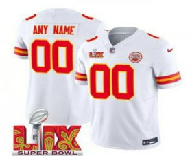 Men\'s Kansas City Chiefs Customized White 2025 Super Bowl LIX FUSE Vapor Limited Jersey