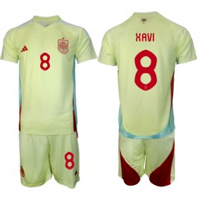 Men\'s Spain Team #8 Xavi 2024-25 Yellow Away Soccer Jersey Suit