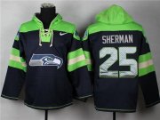 Wholesale Cheap Nike Seahawks #25 Richard Sherman Navy Blue Player Pullover NFL Hoodie