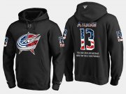 Wholesale Cheap Blue Jackets #13 Cam Atkinson NHL Banner Wave Usa Flag Black Hoodie