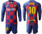 Wholesale Cheap Barcelona #10 Messi Home Long Sleeves Soccer Club Jersey