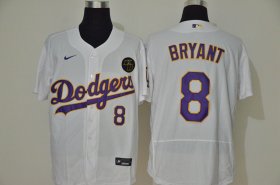 Wholesale Cheap Los Angeles Dodgers #8 Kobe Bryant Men\'s Nike White Purple No. Authentic KB Patch MLB Jersey