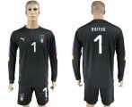 Wholesale Cheap Italy #1 Buffon Black Long Sleeves Goalkeeper Soccer Country Jersey