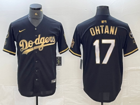 Cheap Men\'s Los Angeles Dodgers #17 Shohei Ohtani Black Gold Stitched Cool Base Nike Jerseys