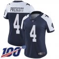 Wholesale Cheap Nike Cowboys #4 Dak Prescott Navy Blue Thanksgiving Women's Stitched NFL 100th Season Vapor Throwback Limited Jersey