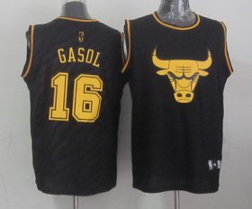 Wholesale Cheap Chicago Bulls #16 Pau Gasol Revolution 30 Swingman 2014 Black With Gold Jersey