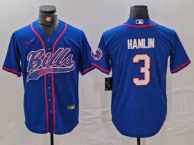 Cheap Men\'s Buffalo Bills #3 Damar Hamlin Blue With Patch Cool Base Stitched Baseball Jersey