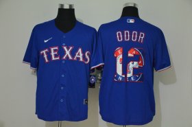 Wholesale Cheap Men\'s Texas Rangers #12 Rougned Odor Blue Team Logo Stitched MLB Cool Base Nike Jersey