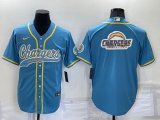 Wholesale Cheap Men's Los Angeles Chargers Light Blue Team Big Logo With Patch Cool Base Stitched Baseball Jersey