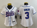 Wholesale Cheap Women's Buffalo Bills #3 Damar Hamlin White With Patch Cool Base Stitched Baseball Jersey