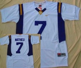 Wholesale Cheap LSU Tigers #7 Tyrann Mathieu White Fighting Jersey