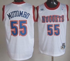 Wholesale Cheap Denver Nuggets #55 Dikembe Mutombo White Swingman Throwback Jersey