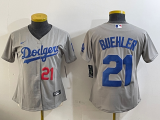 Cheap Women's Los Angeles Dodgers #21 Walker Buehler Number Grey Stitched Cool Base Nike Jersey