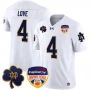 Cheap Men's Notre Dame Fighting Irish #4 Jeremiyah Love White F.U.S.E. 2024 Orange Bowl Patch Limited Stitched Football Jersey