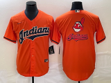 Wholesale Cheap Men's Cleveland Guardians Orange Team Big Logo Cool Base Stitched Jersey