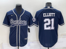 Wholesale Men\'s Dallas Cowboys #21 Ezekiel Elliott Navy Blue Stitched Cool Base Nike Baseball Jersey