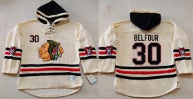 Wholesale Cheap Blackhawks #30 ED Belfour Cream Heavyweight Pullover Hoodie Stitched NHL Jersey