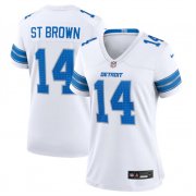 Cheap Women's Detroit Lions #14 Amon-Ra St. Brown White Stitched Jersey(Run Smaller)