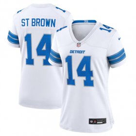 Cheap Women\'s Detroit Lions #14 Amon-Ra St. Brown White Stitched Jersey(Run Smaller)